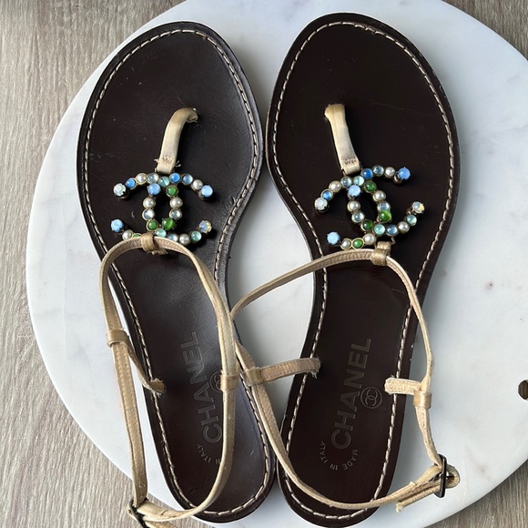 Authentic Chanel Dark Brown/Gold/Jewel Thong Sandals - Picture 16 of 16